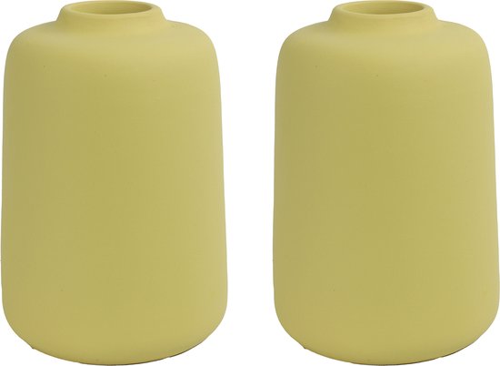 Vase à fleurs Countryfield - 2x pièces - terre cuite jaune - D15 x H21 cm