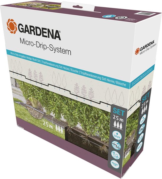 Gardena Micro-Drip System 13 mm Druppelirrigatie set 25 m voor heggen struiken planten met drukcompensatie