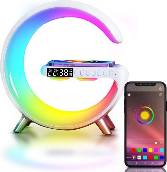 Hyundai Electronics – Wekkerradio met Bluetooth Speaker en RGB-verlichting – Met Draadloos Opladen – Digitale klok – 15W – Hyundai