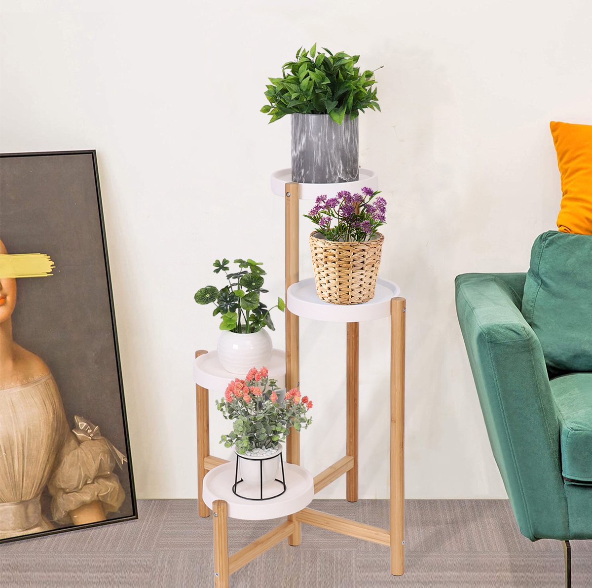 OHMG Hoekwandrek 5 Niveaus Zigzag - Houten Opbergrek Eiken Voor Woonkamer, Slaapkamer En Kantoor