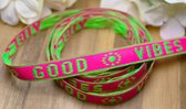 Armbandje - Stof - Good Vibes - Roze/Groen
