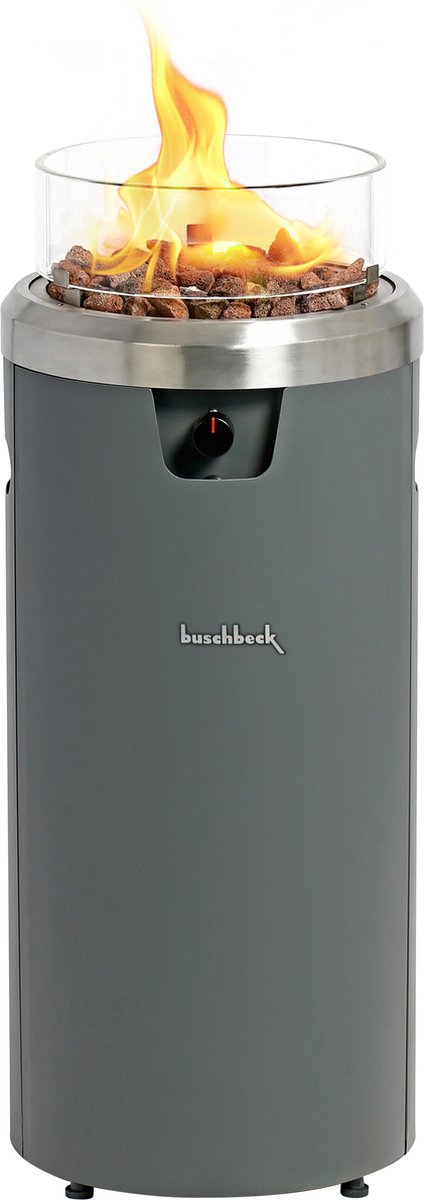 BUSCHBECK FARO lounge terrasverwarmer 7.5kW – Mat Grijs - incl. Gasdrukregelaarset 50 mbar & Slang 50 cm - incl. Lavastenen - incl. afdekhoes