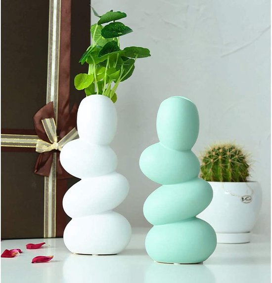 XIUWOUG Abstracte keramische ei-vaas, en minimalistische decoratieve vazen,... | bol.com