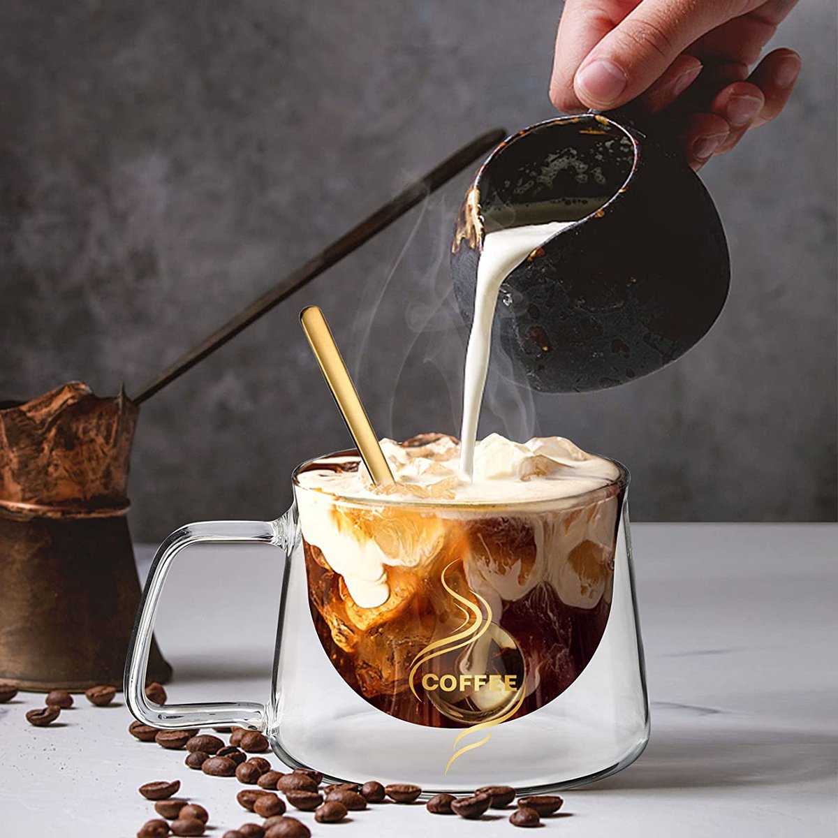 COM-FOUR® 6x Verres à boire avec poignée pour le thé - Idéal pour le cacao, le latte macchiato et le cappuccino (06 pièces - 240ml