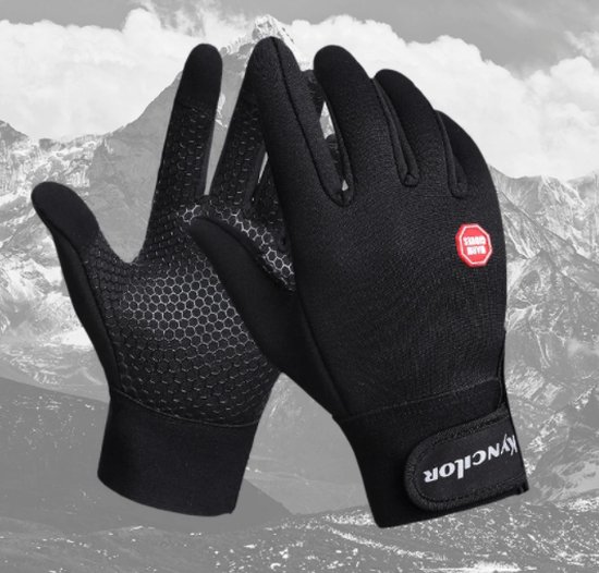 Winter Handschoenen Met Touch Tip Gloves - Voor Fiets/Motor/Sport/Wandelen - Anti-slip - Unisex - Touchscreen Handschoenen - Winddicht Met Heerlijk Warme Fleece Voering - Kerst - Zwart - Maat L
