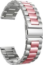 Strap-it Stalen schakel bandje 22mm - RVS bandje geschikt voor Samsung Galaxy Watch 46mm / Galaxy Watch 3 45mm / Gear S3 Classic & Frontier - Amazfit GTR 47mm / GTR 2 / GTR 3 - Pro - OnePlus Watch - zilver/roze