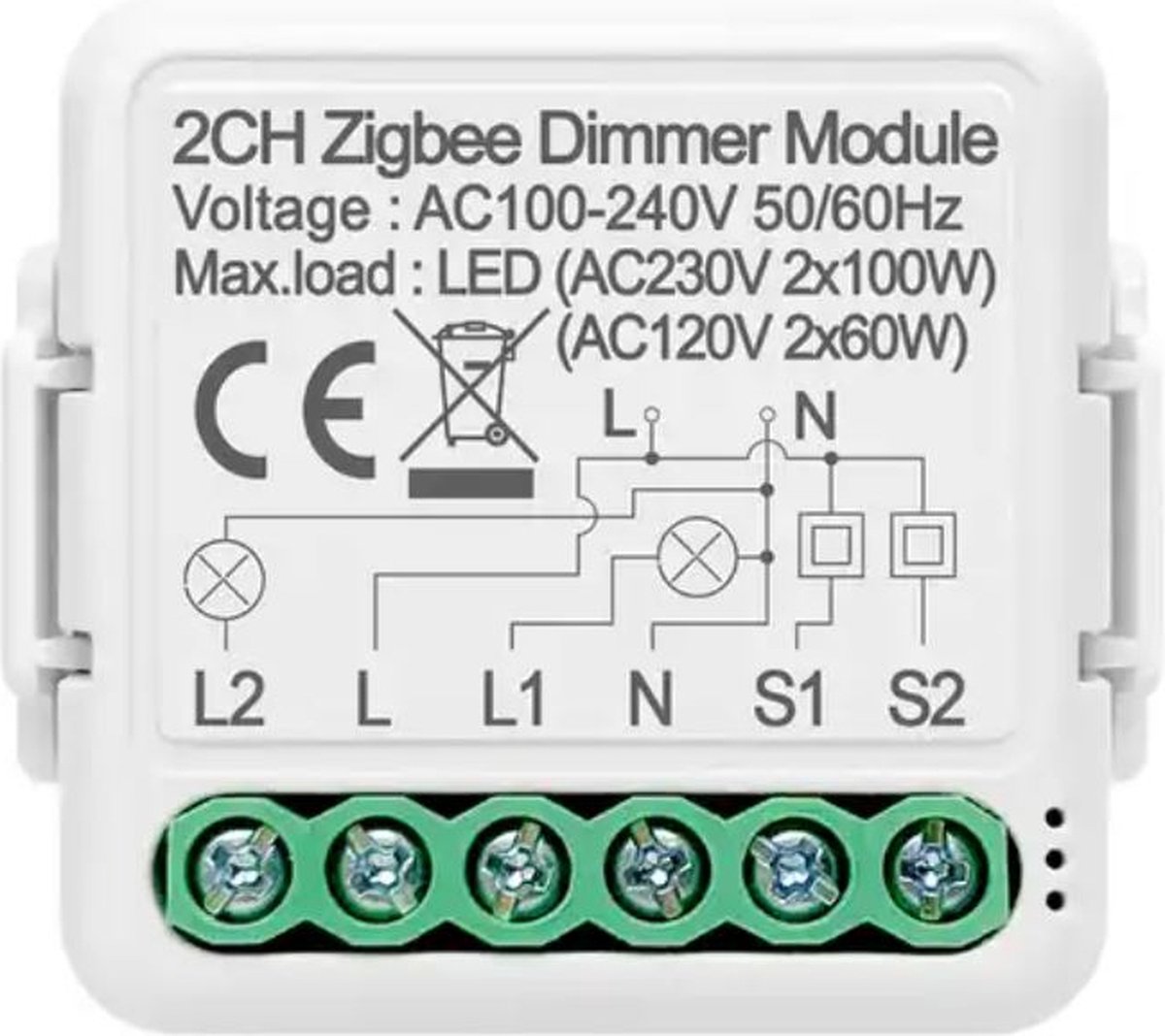 Zigbee schakelaar - Zigbee dimmer module - 2 kanaals- Hoge kwaliteit - Voor achter een bestaande schakelaar - Kleinste slimme dimmer module