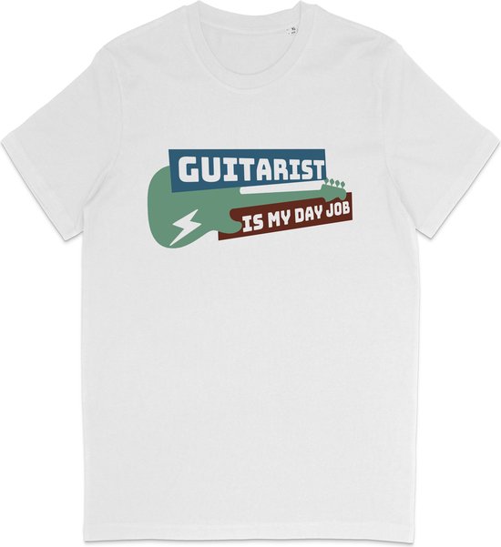 Heren Dames Gitaar T Shirt - Wit - Maat 3XL
