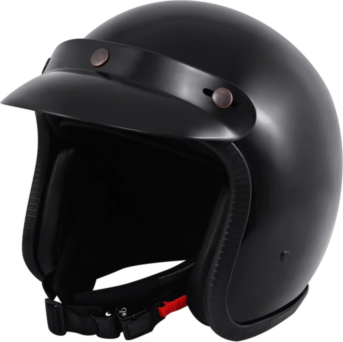 Yuricoo Retro Scooterhelm – Zwart - Maat XXL - Jethelm - Hoofd Omtrek 62/63 CM - Brommer Scooter Helm - Motorhelm - Snorfiets helm - Geschikt voor helmplicht