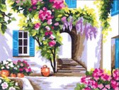 Bloeiend portiek - borduren - Penelope voorbedrukt canvas - 072.2308