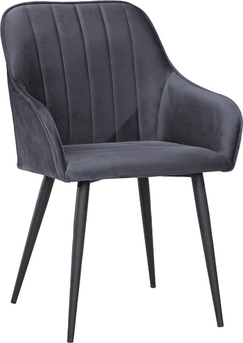 Soph & Tess - Modena Eetkamerstoel - Grijs - set van 4 - Fluweel - Velvet - Industrieel - Met armleuning