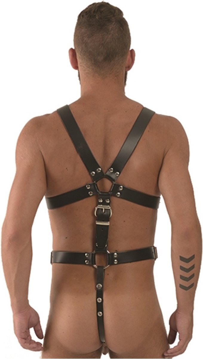 Mister B leren meester harnas - zwart - xl