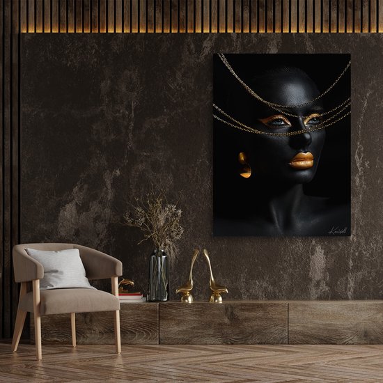 Luxe Canvas Schilderij Golden Chains | 75x100 | Woonkamer | Slaapkamer | Kantoor | Muziek | Design | Art | Modern | ** 4CM DIK! 3D EFFECT**