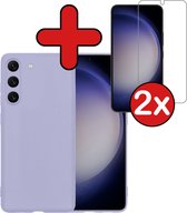 Hoesje Geschikt voor Samsung S23 Hoesje Siliconen Case Hoes Met 2x Screenprotector - Hoes Geschikt voor Samsung Galaxy S23 Hoes Cover Case - Lila