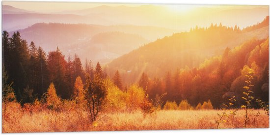 Vlag - De Zon boven een Berglandschap - 100x50 cm Foto op Polyester Vlag