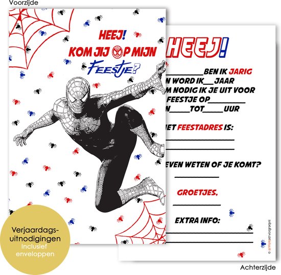 BCI014 - 8 verjaardagskaarten met envelop - Superhelden - Verjaardag uitnodiging - Uitnodigingskaarten - invulkaarten - Superhero - Kinderfeestje - Superhelden feest - Jongenskaart - kinderverjaardag - verjaardagskaart kinderen - Jongensuitnodigingen