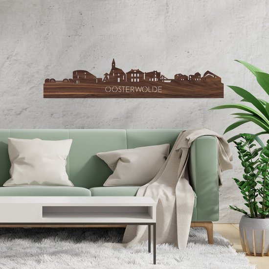 Skyline Oosterwolde Walnut - 80 cm - Décoration de la maison - Décoration murale - Plus de villes disponibles - Idée de salon - City Art - City art - Cadeau pour lui - Cadeau pour elle - Anniversaire - Mariage - WoodWideCities