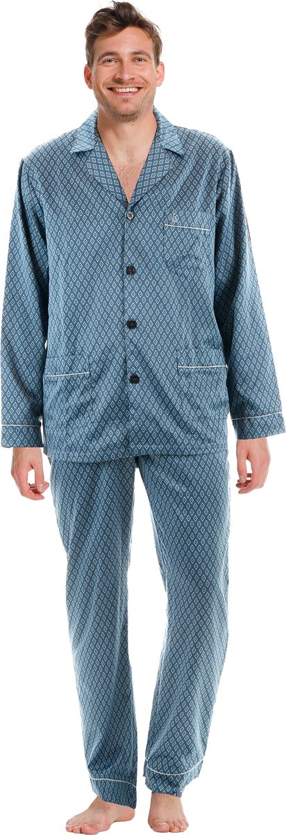 Robson Heren pyjama Satijn - Blue - Knoopsluiting - 54 - Blauw