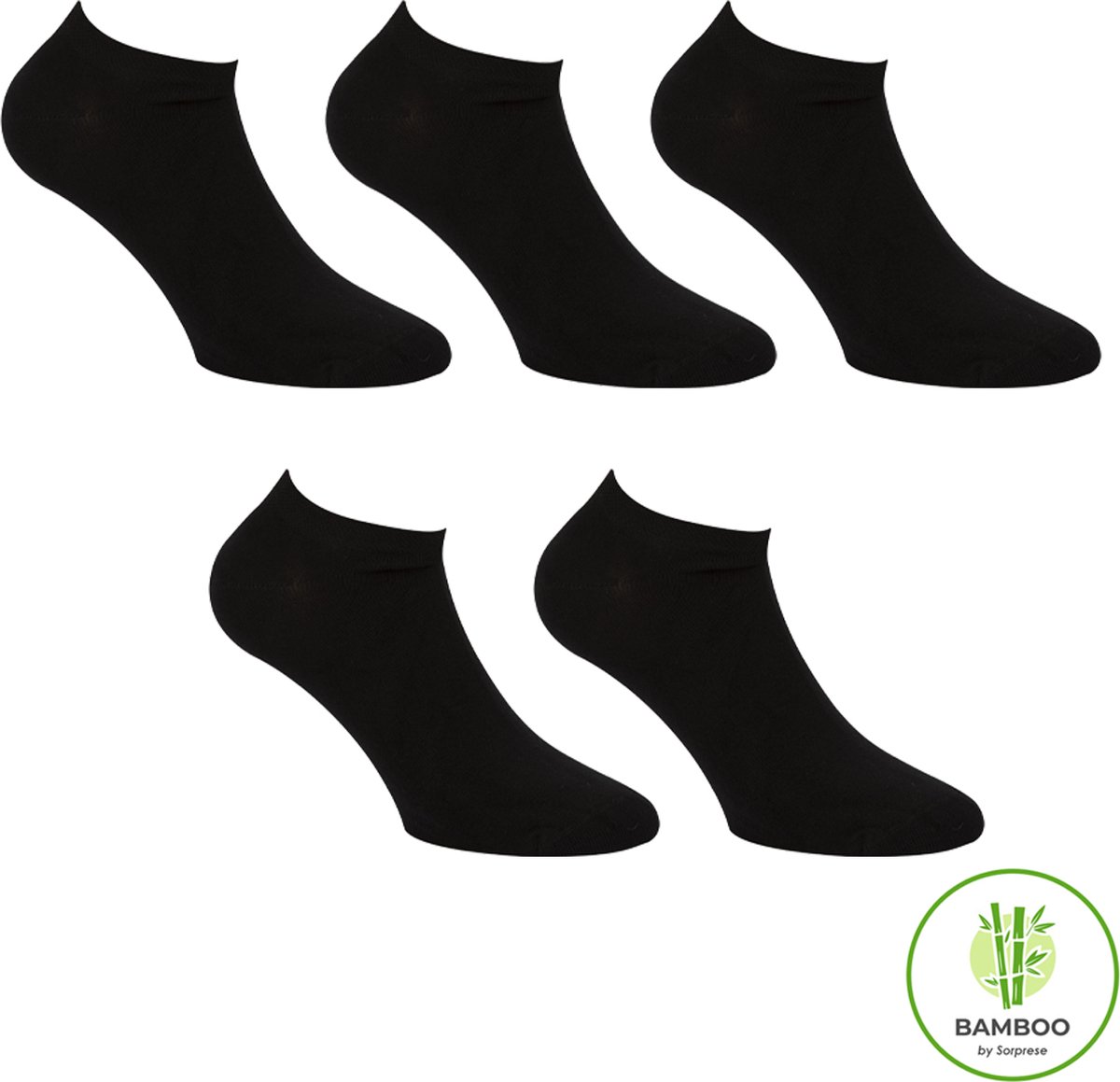 Sorprese Bamboe Sneakersokken Dames - 5 Paar - Maat 36-40 - Zwart - Enkelsokken - Naadloze Sokken - Cadeau