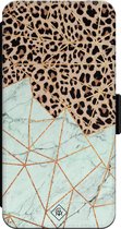 Casimoda® bookcase - Geschikt voor iPhone 14 - Hoesje met pasjeshouder - Luipaard Marmer Mint - Mint - Kunstleer
