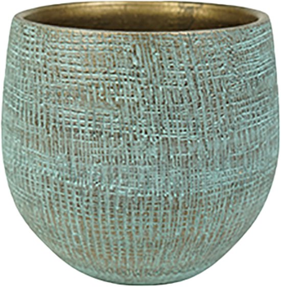 Plantenpot/bloempot in een strakke Modern design look shiny blauw Dia 18 cm en Hoogte 16 cm