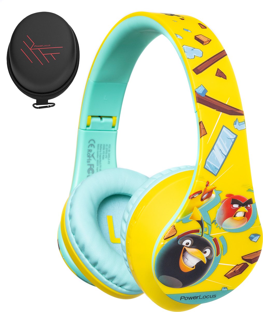 PowerLocus P2 Kids Angry Birds Koptelefoon Kinderen - Microfoon - Micro SD - incl. Premium Case - Volumebegrenzing - Geel/Groen