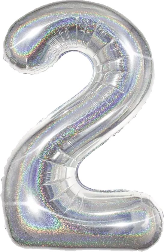 Versiering 2 Jaar Ballon Cijfer 2 Verjaardag Versiering Folie Helium Ballonnen Feest Versiering XL Formaat Glitter Zilver - 86 Cm