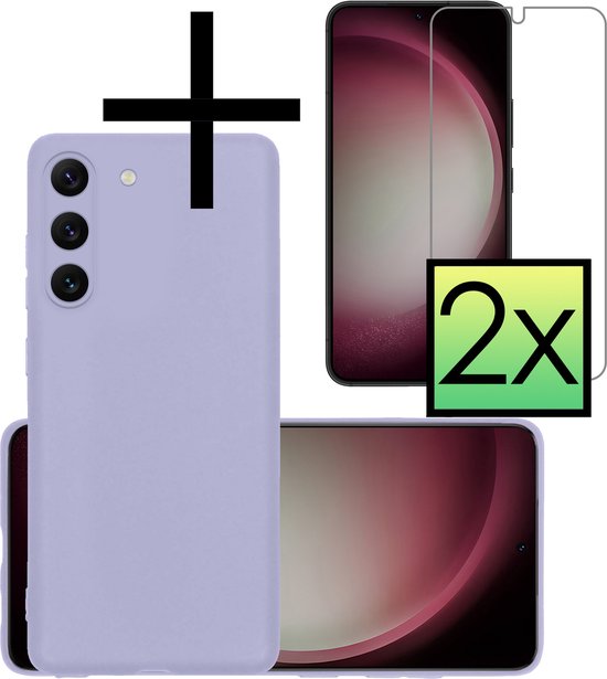 Coque Samsung Galaxy S23 Plus Coque Arrière Etui en Siliconen Avec 2x Protecteur D'écran - Lilas
