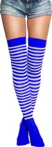Partychimp Overknee Kousen voor bij Carnavalskleding Dames Carnaval Accessoires Verkleedkleren Volwassenen - Kobalt Blauw/Wit - Katoen/Polyamide/Elastaan - One-Size