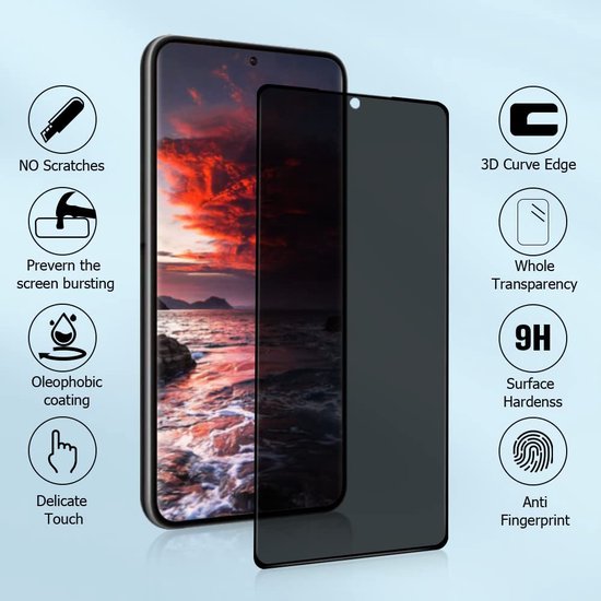 Casemania Privacy Glas Geschikt voor Samsung Galaxy S23 Screenprotector Glas Gehard - Tempered Glass - Volledige Bescherming - 2 Stuks