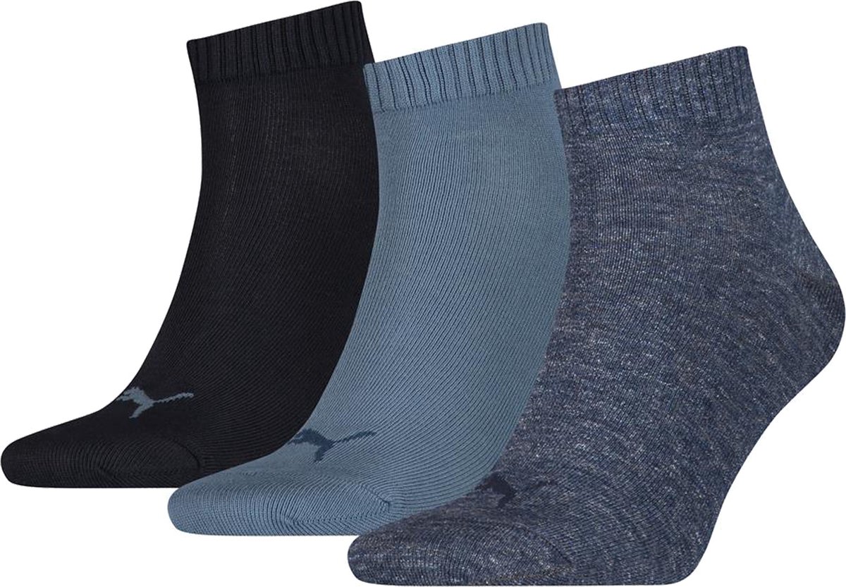 Puma Unisex Quarter Plain Enkelsokken 3 Pack Blauw
