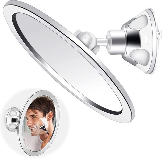 Douchespiegel mistloos voor scheren, verwarmde douchespiegel met 3 kleuren lichten dimmen 9,5 x 8 inch douche scheerspiegel, verlichte douchespiegel, grote antifungerende scheerspiegel met opbergbak