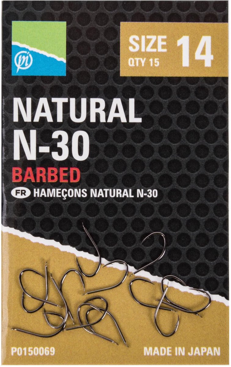 Preston Natural N-30 Barbed (15 pcs) - Maat : 18
