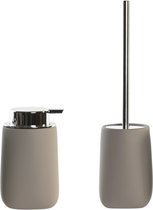 Items Toiletborstel in houder 41 cm met zeeppompje 14 cm - taupe/beige