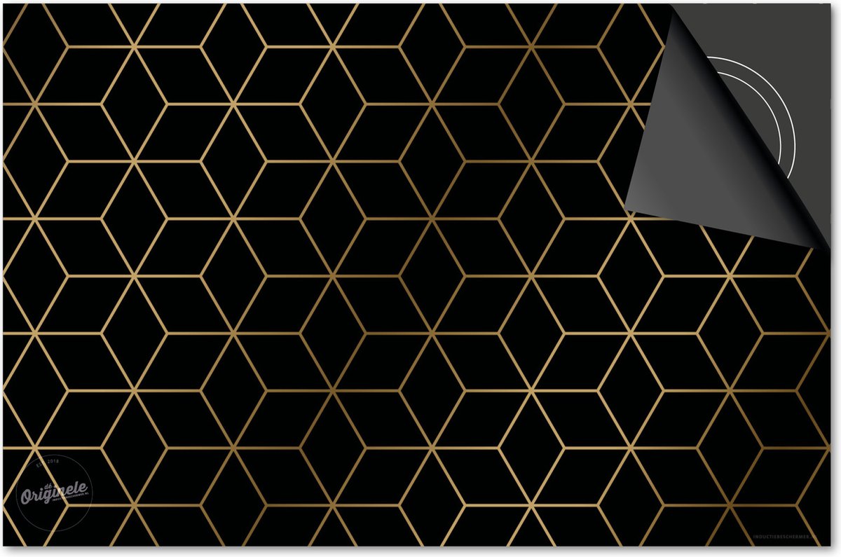 Inductie beschermer 78x52 - afdekplaat inductie mat - Dietrix Kookplaat beschermer - DELUXE - Hexagon - Kubussen Goud