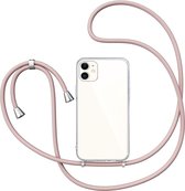 Hoesje met Koord geschikt voor iPhone 11 - Back Cover Siliconen Case Transparant Hoes Roségoud