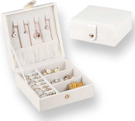 Malony® Luxe Jewellery Box - Boîte à Bijoux - Porte-Bijoux - Femme/ Filles  - Wit Crème | bol