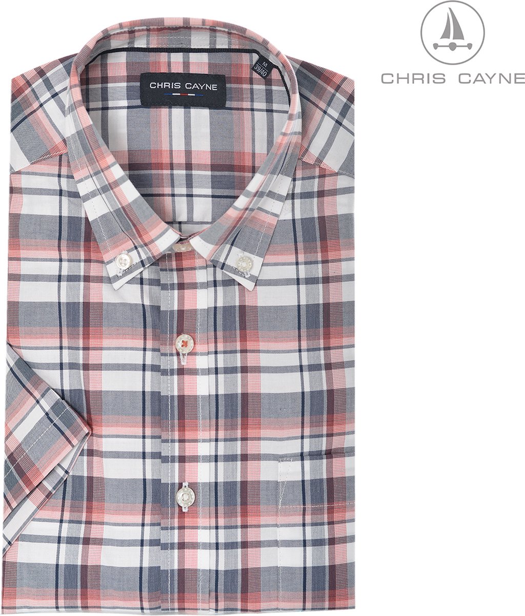 Chris Cayne heren blouse - overhemd 2210 wit/roze/grijs ruit - KM - maat XXL