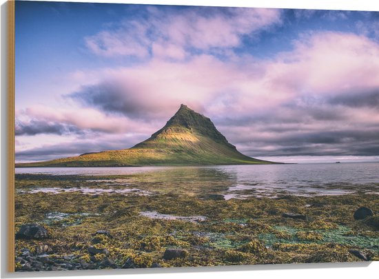 Hout - Kirkjufell Berg - IJsland - 100x75 cm - 9 mm dik - Foto op Hout (Met Ophangsysteem)