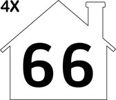 Containerstickers Huisnummer "66" - 25x21,5cm - Wit Huis met Zwart Nummer - Set van 4 dezelfde Vinyl Stickers - Klikostickers