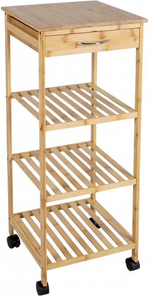 HOMCOM Keukentrolley met 3 planken, 4 wielen, 53,5 cm x 30,5 cm x 75 cm