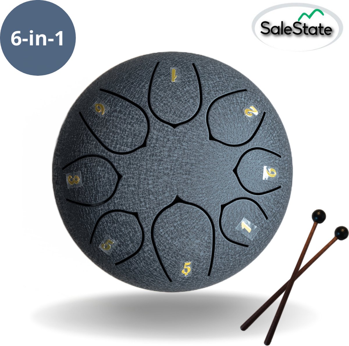 Salestate Handpan 16cm - 6 in 1 - Steel Tongue Drum - Handpan Drum - Hand Klankschaal - Muziektherapie - Met Lesboek -