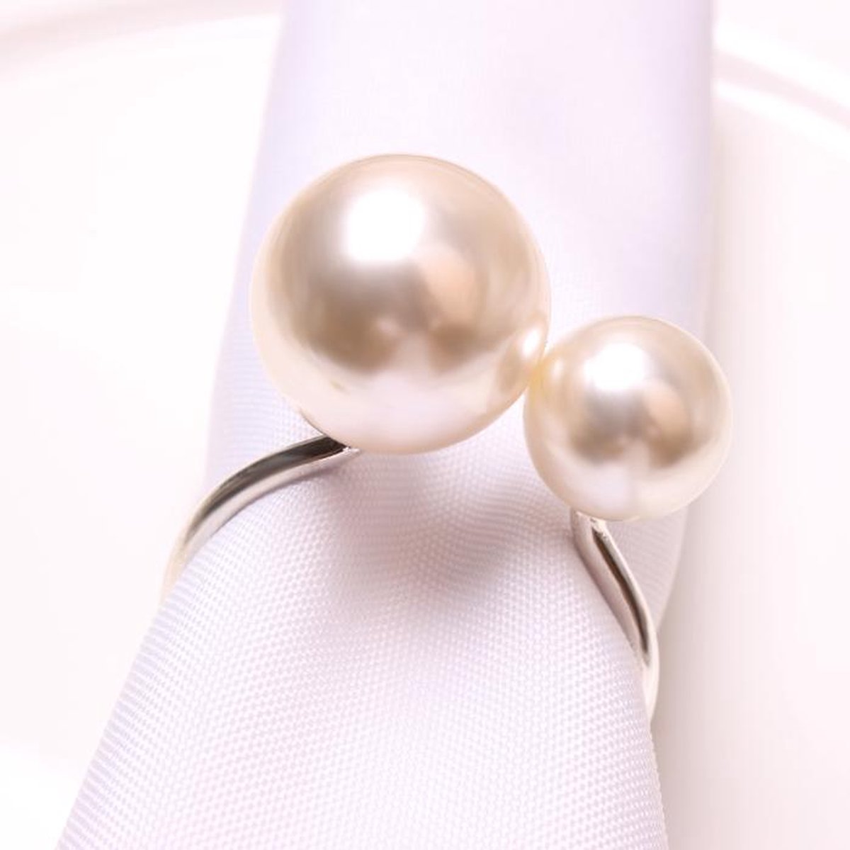 Parel Servetringen - Pearl Napkin Ring - Set van 6 - Zilver - Precious.gifts