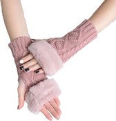 Winkrs Polswarmers met nepbont - Vingerloze handschoenen Dames - Oudroze Handschoenen zonder vingers