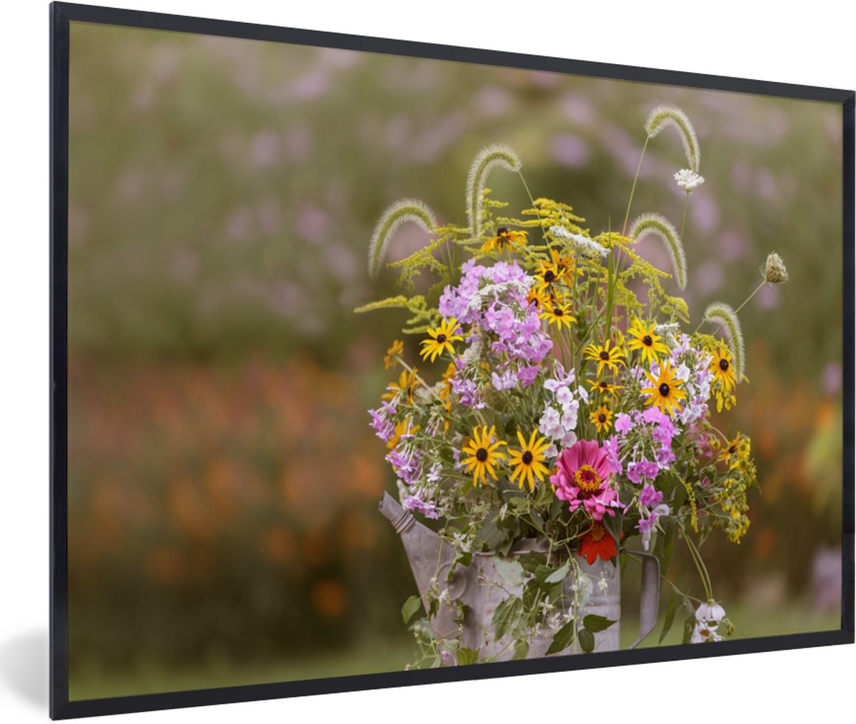 Poster in lijst - Fotolijst 60x40 cm - Posters - Bloemen - Gieter - Kleur - Posterlijst zw