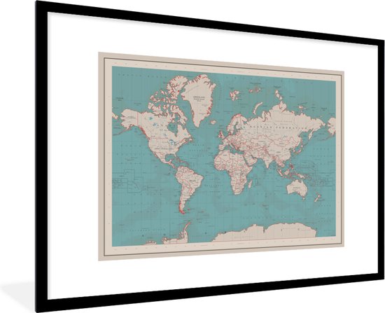 Affiche avec cadre Cartes du monde du Wereldkaart - Vintage - Atlas - cadre  photo noir... | bol