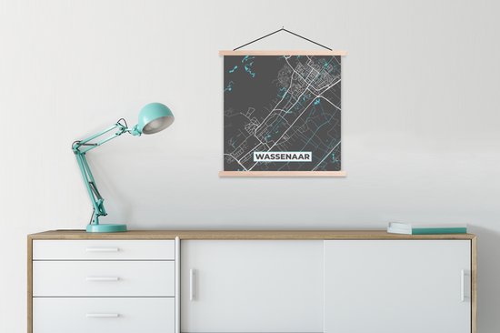 Porte-affiche avec affiche - Affiche scolaire - Carte - Carte - Plan de la ville - Wassenaar - 60x60 cm - Lattes vierges