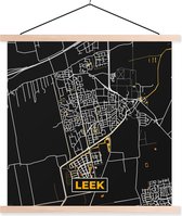 Posterhanger incl. Poster 40x40 cm - Schoolplaat - Leek - Stadskaart - Plattegrond - Kaart - Black and Gold - Textielposter - Blanke latten - Plattegrond