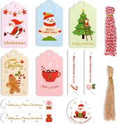 Kerst cadeaulabels – Cadeau labels – 100 Kestlabels – 10 verschillende soorten Labels – inc Touwtjes – Cadeaulabels in Kerstsfeer