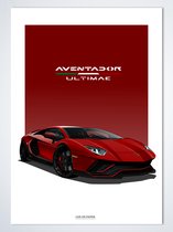 Lamborghini Aventador Ultimae Rood Poster - Autoposter 70 x 50 cm | Kinderkamer | Slaapkamer | Kantoor